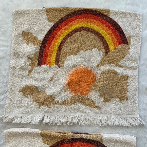 Set Of 3 Vintage 70s Cannon Rainbow & Sun Terrycloth Bath Bathroom Towels - Picture 2 of 7